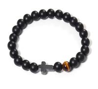 CACALOSS 0.31In Natural Stone Tiger Eye & Black Matte Agate Beads Bracelet Elastic Bracelet Bangle Cross Stretch Lava Rock Elastic Bracelet Bangle