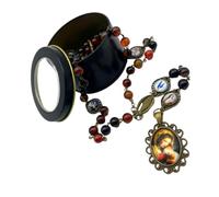 CACALOSS 8MM Natural Agate Stone Rosary Beads Catholic Seven Sorrows Rosary Beads Necklace Seven Sorrows of Mary Rosary Chaplet