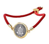 CACALOSS Catholic Bracelets St. Benedict Bracelet Red Rope Double Hole Pendant Couple Woven Bracelets Adjustable Black Bracelet, One Size, Wood, no gemstone
