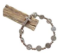 CACALOSS Catholic Cross Bracelet Rosary Elastic Bracelet Prayer Eucharist Gift Silver