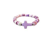 CACALOSS Cross Bracelets Easter Gifts Cross Colorful Bracelet Female Soft Clay Beads Elastic Multi-Layer Bracelet Purple