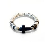 CACALOSS Cross Bracelets Easter Gifts Cross Colorful Bracelet Female Soft Clay Beads Elastic Multi-Layer Bracelet Black