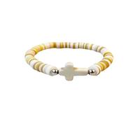 CACALOSS Natural stone cross Bohemian colorful bracelet female soft clay beads elastic multi-layer bracelet off-white