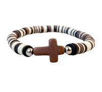 CACALOSS Natural stone cross colorful bracelet female soft clay beads elastic multi-layer bracelet brown