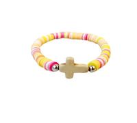 CACALOSS Natural stone cross colorful bracelet female soft clay beads elastic multi-layer bracelet yellow
