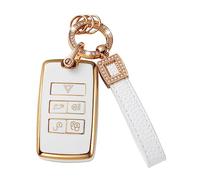 CACARLIKE for Land Rover Key Fob Cover with Leather Lanyard, Car Key Fob Case Compatible with 2018-2023 Range Rover Evoque Vogue Discovery 5 Sport Jaguar E I-PACE Smart Key Protector Holder