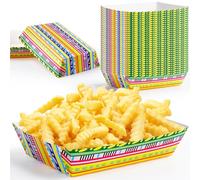 CACASO 50 Pcs Mexican Taco Trays, Paper Food Trays, Mexican Nacho Tray,Disposable Food Tray, Disposable Serving Boats for Hot Dog Taco Cinco De Mayo Birthday Party Supplies