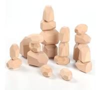 CACAZI 20 Pcs Wooden Balancing Stones, Wooden Stacking Rocks Irregular, Paint-Free Wooden Building Rocks Preschool Educational Toys, Novel Building Blocks for Toddles
