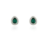 Cachet Silver Tone Green And Clear CZ Teardrop Stud Earrings - J74210