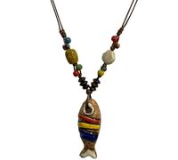 CaChnTyche 2025 Trendy Native American Ceramic Fish Pendant Necklacs,Y Shape Colorful Bohemian Long Statement Boho Ethnic Hippie Accessories Funky Fshion Necklace, Ceramic&Porcelain&Metal, ceramic