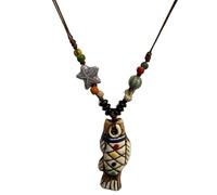 CaChnTyche 2025 Trendy Native American Ceramic Fish Pendant Necklacs,Y Shape Colorful Bohemian Long Statement Boho Ethnic Hippie Accessories Funky Fshion Necklace, Ceramic&Porcelain&Metal, ceramic