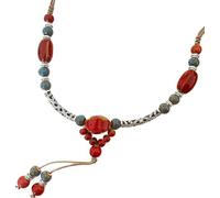 CaChnTyche Boho Necklace for Women 2025 Bohemian Cord Necklace with Silver Pendant Colorful Beads Pendant Long Necklace Native American Jewelry for Women Trendy Adjustable Size Y Necklace, Ceramic