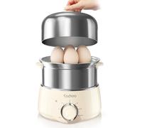 CACHOO - 2-Tier Fast Stainless Steel Egg Boiler with 30 Minute Timer and Auto Shut-Off, Multipurpose Compact Electric Steamer for Cooking and Dishwasher - Beige