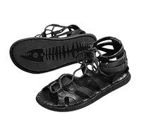 Cachorro 1 Pair Cowhide High-Top Men's Sandals, Summer Roman Shoes, Outdoor Trendy Casual Leather Beach Shoes, Fisherman Comfortable Hollow Out Sandals,Black,39