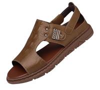 Cachorro 1 Pair Men's Cut-Out Breathable Sandals, Crocodile-Print Casual Open-Toe Sandals, Comfort Double Buckle Slides, Outdoor Sports Accessories For Summer,Brown,42
