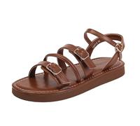 Cachorro 1 Pair Women's Closed Toe Flat Sandals, Comfortable Ankle Strap Cut Out Cage Roman Shoes, Summer Fashion Accessories, Brown,37