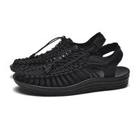 Cachorro 1 Pair Woven Sandals, Men's Summer Trendy Roman Sandals, Breathable Couple Toe-Wrapped Casual Beach Shoes, Adjustable Comfort Flat Slippers, Outdoor Sports Accessories,Black,37