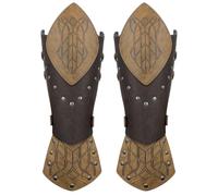 Cachorro Medieval Color-Blocked Elf Bracers, Retro PU Leather Buckle Arm Bracers, Knight Larp Renaissance Arm Guards, Vintage Fantasy Cosplay Prop, Brown