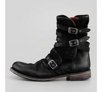 Cachorro Medieval Retro Leather Boots, Steampunk Round Toe Low-Heel Mid-Boots, Knight Boots for Renaissance Cosplay with Belt Buckle and Side Zipper, 1 Pair,Black,43