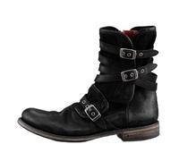 Cachorro Medieval Retro Leather Boots, Steampunk Round Toe Low-Heel Mid-Boots, Knight Boots for Renaissance Cosplay with Belt Buckle and Side Zipper, 1 Pair,Black,41