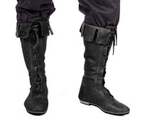 Cachorro Medieval Retro PU Leather Men's Boots, High Tube Flanging Lace Up Knight Boots For Viking Pirate Prince Princess Victorian Renaissance Cosplay Costumes, Gift,Black,46