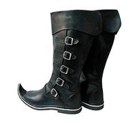 Cachorro Medieval Vintage Commander Boots, Renaissance Pointed Toe Viking Boots, Gothic Fashion Men's Shoes, Victorian Halloween Cosplay Knight Boots, Gift,Black,44