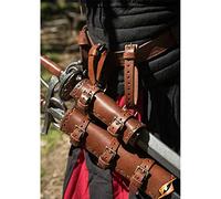 Cachorro Warrior Double Sword Sheath, Medieval Vintage Leather Waist Belt Hanger, Larp Knight Halloween Cosplay Costume Stage Show Props (No Sword)