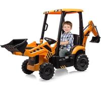 Cachpib 12V Electric Ride-on Tractor for Kids, 4-in-1 Excavator Digger Toy with Shovel, Bulldozer, 2.4G Remote Control, Horn, Removable Roof, Battery Powered Car for Boys Girls Age 3+