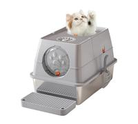 Cachpib Cat Litter Box With High Sided Stainless Steel With Lid, Enclosed Metal Litter Pan, Large Litter Tray Cat Toilet With Sand Filter Pedal & Litter Scoop(Light Gray)