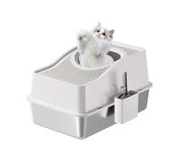 Cachpib Enclosed Stainless Steel Cat Litter Box with Lid, High-Sided Leak Proof Cat Litter Tray with Scoop and Mat