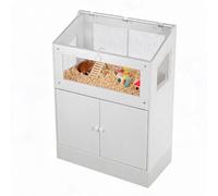 Cachpib Hamster Cage with Storage Cabinet Large Enclosure Small Animal Cage | Spacious Acrylic Glass Habitat for Small Animals, Guinea Pig, Rabbit, Rat, Wood Frame, 80x40x108cm