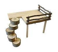 Cachpib Hamster Platform Wooden Platform Stand Shelf for Hamster Golden Bear Hamster Climbing Toy Natural Wood Hamster Playing Activity Platform with Ladder Hamster Cage Accessories Horizontal Round