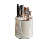 Cachpib Knife Block Without Knives, Kitchen Knife Holder, 360° Rotating Kitchen Utensil Holder, Space Saving Large Capacity Knife Organizer, Chopstick Cage, Creamy White