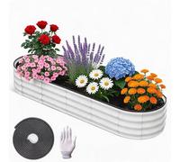 Cachpib RGalvanized Raised Garden Bed Set - Deep Oval & Round Metal Planter Boxes, Heavy-Duty, Bottomless, Weather-Resistant for Outdoor Vegetables, Flowers, Herbs