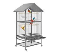 Cachpib Rolling Bird Cage Flight Large Parrot Cages with Stand 80x60x167cm | 4 Wooden Perches, 4 Metal Bowls, Pull-Out Tray, Storage Shelf for Mini Macaw Cockatoo Cockatiels Small Quaker Sun Conure