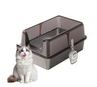 Cachpib Stainless Steel Cat Litter Tray High Sided Cat Litter Box with Scoop, Detachable Rim Easy Cleaning, 60x40x36.5cm
