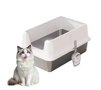 Cachpib Stainless Steel Cat Litter Tray High Sided Cat Litter Box with Scoop, Detachable Rim Easy Cleaning, 60x40x36.5cm