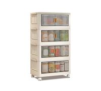 Cachpib Storage Cabinet with Wheels, 4 Tier Stackable Plastic Storage Boxes, 4x120L Capacity, Creamy White with Transparent Black Doors