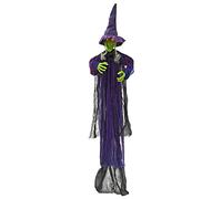 Cackle & Co 1.82m Witch Decoration Sounds Light Up Eyes Purple Cloak Hat Hanging Party Prop
