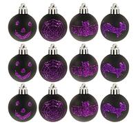 Cackle & Co 12 Pack Mini Halloween Tree Baubles Glittery Party Decoration 4cm Purple Black