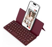 CACOE Dual-Channel Bluetooth Mini Keyboard, Portable Wireless Keyboard With Stand for Phone, iPad Mini, Samsung, Ultra-Thin Foldable Compatibel With iOS, Android and Windows, Claret