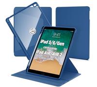 CACOE Rotating Case for iPad 9.7 Inch (6th/5th Generation 2018 2017)/iPad Air/iPad Air 2 with Pencil Holder, 360 Degree Rotating Protective Case Acrylic, Transparent Back Shockproof Border (Dark Blue)