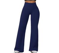 CACRTY Workout Leggings Womens No Front Seam Straight Leggings Tummy Control, High-Waisted and Wide Leg High Waist Buttery Eddiy Gym Yoga Pants Navy Blue