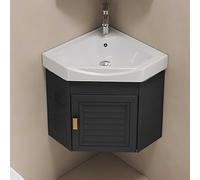 Cact Corner Bathroom Sink with Sto Triangular Wall-Mounted Ceic Basin for Vanities & Toilets Space-Saving Cloakroom Washbasin - Black 43x43 cm