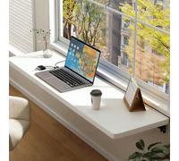 Cact Folding Wall Table - White Wooden Floating Desk (80x30cm/31.5x12in) - Space-Saving Wall-Mounted Fold Down Desk with Shelf Brackets - Ideal for Laundry & Home Office