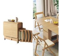 Cact Folding Wooden Dining Table Set with 4 Folding Chairs Multi-Functional Sturdy Stylish Fur Cover Perfect for Family Gatherings and Outdoor Use