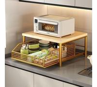 Cact Kitchen Microwave Cart Stand with Sto Basket, No Wheels, Perfect for Office, Living Room, Bedroom - 14.57"x10.24" Space-Saving Design