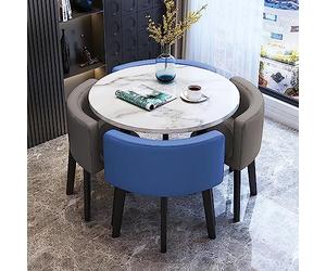 Cact Round Office Recept Table with Chairs Set Small Conference Room Meeting Table Slish Gray and Blue Coffee Table for Modern Worpaces