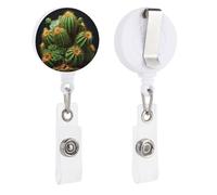 Cacti and Succulents Retractable Badge Reel - Personalized ID Name Badge Holder with Lanyard Cute Badges Reel Holder Round Nurse Doctor Name Tag Badges Clip for Work