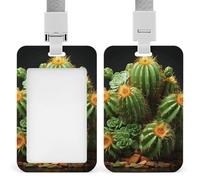 Cacti and Succulents Retractable ID Badge Holder with Lanyard - Vertical Badge Reel,Keychain Clip,Name Tag Id Card Holder Protector for Nurse Officer Teacher Security Staff Women Men